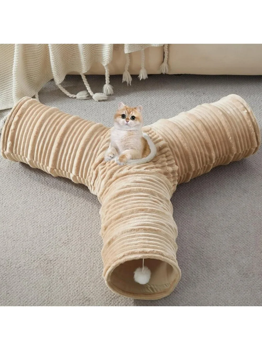 3-Way Collapsible Cat Tunnel with Fun Ball & Holes | Indoor Pet Play Tube for